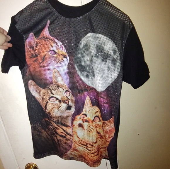 Chemistry size Medium Cats and moon Tshirt Black mesh - Picture 1 of 3